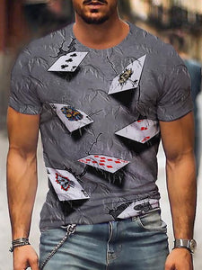 3D Graphic Printed Short Sleeve Shirts Poker Man