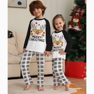 Christmas Deer Print Plaid Matching Family Pajamas