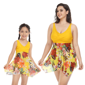 🎉Spring Sale 50% Off - Plus Size Ruffle Floral Print One-Piece Mommy and Me Swimsuit