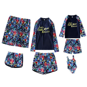 Family Matching Colorful Long Sleeve Printed Swimsuits