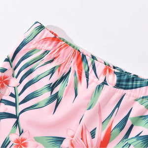 Family Matching Pink Plants Printed Swimsuits