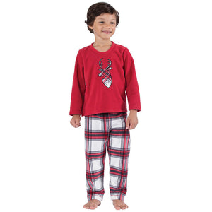 Red Plaid Christmas Reindeer Print Family Matching Pajamas Set