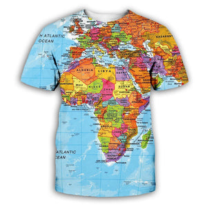 3D Graphic Printed Short Sleeve Shirts  World Map