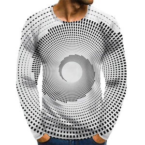 3D Graphic Printed Long Sleeve Shirts Tops Elegant Exaggerated Round Neck White