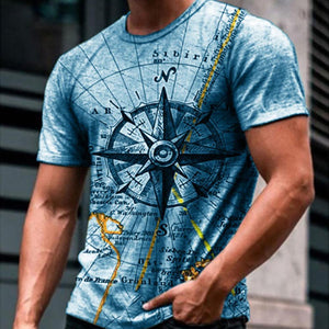 3D Graphic Printed Short Sleeve Shirts Compass