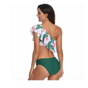 One Shoulder Bikini & Flowers Shorts Swimsuits