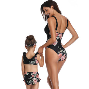 Floral Print Deep V One-Piece Mommy and Me Swimsuit