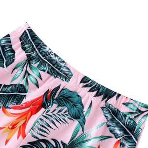 Family Matching Pink Tropical Plants Swimsuits
