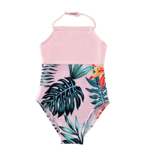 Family Matching Pink Tropical Plants Swimsuits