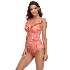 「🎉Spring Sale - 40% Off」V Neck Ruffled  One-Piece Lace Up Swimsuit