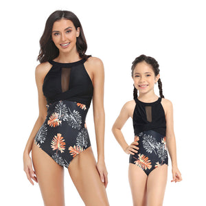 🎉Spring Sale 50% Off - Halter Floral Transparent One-Piece Mommy and Me Swimsuit