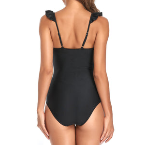 「🎉Spring Sale - 40% Off」V Neck Ruffled  One-Piece Lace Up Swimsuit