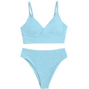 Solid Bikini Set Push Up Vest Swimsuit