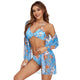 Three Piece Mesh Tummy Control Bikini Long Swimsuit