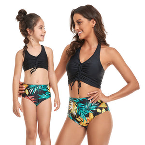🎉Spring Sale 50% Off - Halter Drawstring Top & Floral Bottom Mommy and Me Swimsuit