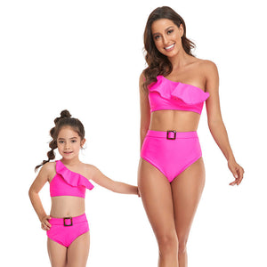 🎉Spring Sale 50% Off - Ruffled Split High Waist Tie Bikini Mommy and Me Swimsuit