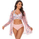 Floral Print Push Up Vest Three Piece Bikini Set Swimsuit