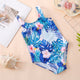 Family Matching Blue Plants Printed Swimsuits