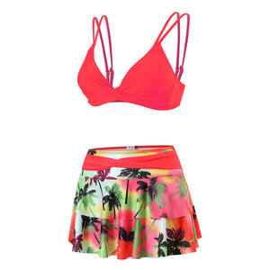 Floral Bikini Set & High Waisted Swim Skirt